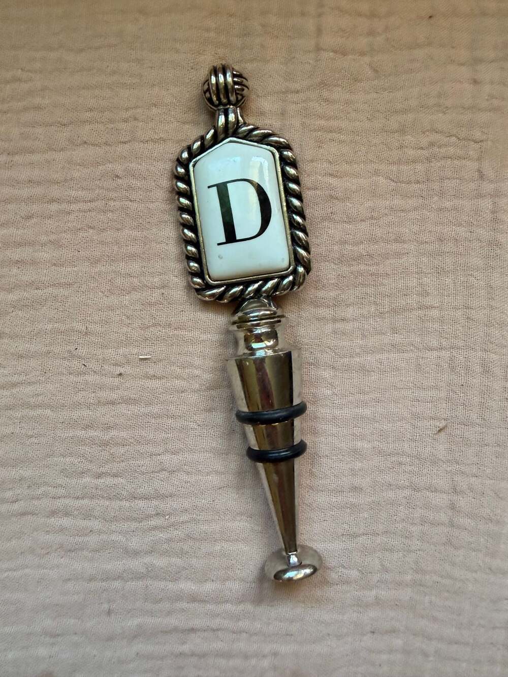 Mud Pie Initial D Wine Bottle Stopper Silver Plated Monogram Letter